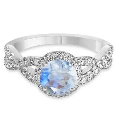 Chất Liệu Bạc Tròn Cắt Đá Mặt Trăng Trang Sức CZ Xoắn Nhẫn Đính Hôn Sinh Nhật Đá Mặt Trăng Trang Sức Đá Quý