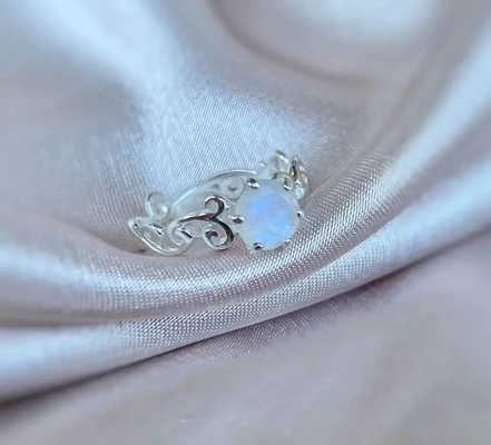 Chất Liệu Bạc 925 Cây Nho Nhà Sản Xuất Vòng Cắt Cầu Vồng Đá Mặt Trăng Nhẫn Đính Hôn Bán Buôn Trang Sức Nữ Nhẫn