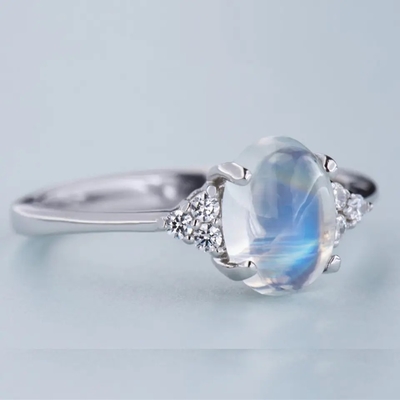 Trang sức cầu vồng bằng bạc 925 Đá mặt trăng Vòng đá mặt trăng tự nhiên màu xanh