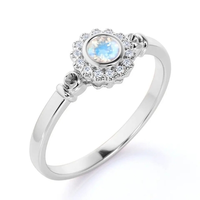 Nhẫn Bạc 925 Vàng Hồng 1 Carat Hoa Hào Quang Nhẫn Cầu Vồng Đá Mặt Trăng