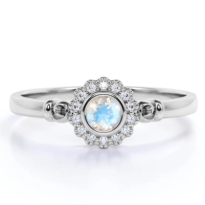 Nhẫn Bạc 925 Vàng Hồng 1 Carat Hoa Hào Quang Nhẫn Cầu Vồng Đá Mặt Trăng