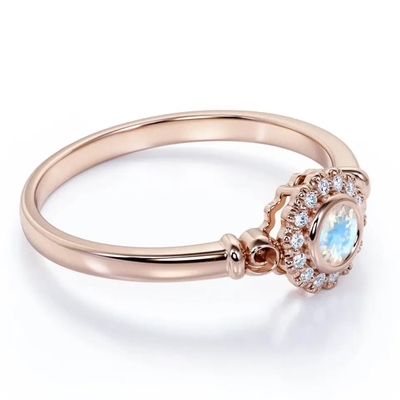 Nhẫn Bạc 925 Vàng Hồng 1 Carat Hoa Hào Quang Nhẫn Cầu Vồng Đá Mặt Trăng