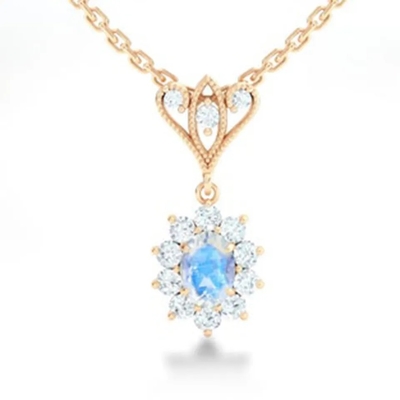 S925 Bạc Mạ Vàng 14K Hình Tròn Trang Sức Xanh Dương Mặt Đá Mặt Trăng Quả Cầu Vòng Cổ Trang Sức Cao Cấp