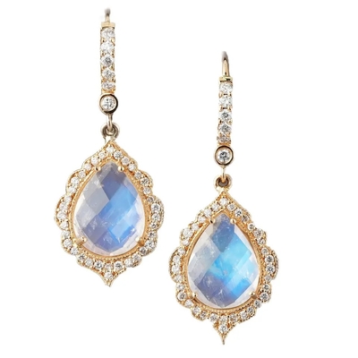 Sỉ Bộ Trang Sức Bạc 925 Mạ Vàng 14K Nữ Hạt Tòn Ten Bông Tai Đá Mặt Trăng Tự Nhiên Bông Tai Giọt