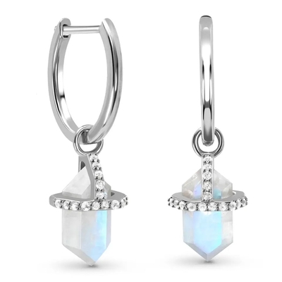Chất Liệu Bạc 925 Trang Sức Đá Tự Nhiên Lục Giác Cắt Rainbow Xanh Bông Tai Đính Đá Mặt Trăng