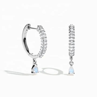 Trang sức Zircon trắng Bán buôn Trang sức Moonstone Bông tai thiết kế đẹp