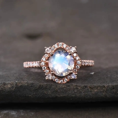 Chất Liệu Bạc 925 CZ Bán Buôn Trang Sức Đá Tự Nhiên Mặt Cầu Vồng Đá Mặt Trăng