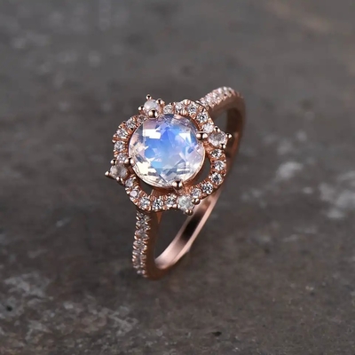 Chất Liệu Bạc 925 CZ Bán Buôn Trang Sức Đá Tự Nhiên Mặt Cầu Vồng Đá Mặt Trăng