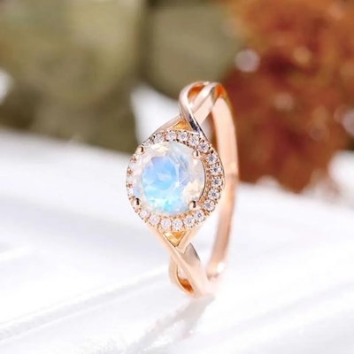 Trang sức cưới hình lục giác vàng hồng Nhẫn đính hôn bằng đá mặt trăng