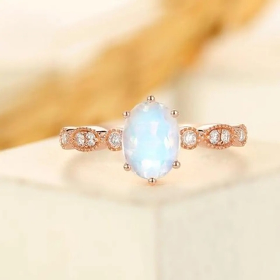 Trang Sức CZ Bạc 925 Nhẫn Xinh Xắn Nhẫn Đá Mặt Trăng Mặt Trăng Tự Nhiên