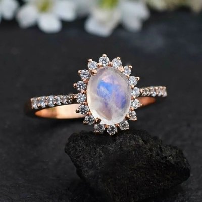 Trang sức cưới hình lục giác vàng hồng Nhẫn đính hôn bằng đá mặt trăng