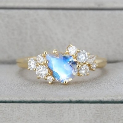 Nhẫn đính hôn Pear Moonstone Nhẫn bạc vàng 18k Trang sức đá quý tự nhiên
