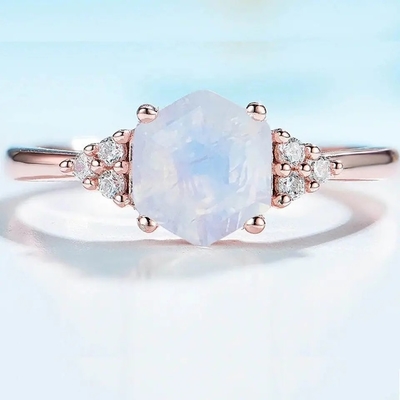 Nhẫn đính hôn Pear Moonstone Nhẫn bạc vàng 18k Trang sức đá quý tự nhiên