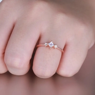 Nhẫn Hợp Thời Trang Cho Nữ Bạc 925 Đá Mặt Trăng Nhẫn Hoa Hồng Mạ Vàng Công Chúa Cắt Xinh Xắn Nhẫn Đính Hôn