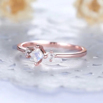 Nhẫn Hợp Thời Trang Cho Nữ Bạc 925 Đá Mặt Trăng Nhẫn Hoa Hồng Mạ Vàng Công Chúa Cắt Xinh Xắn Nhẫn Đính Hôn