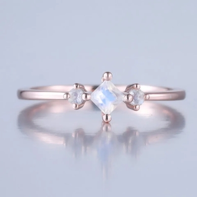 Nhẫn Hợp Thời Trang Cho Nữ Bạc 925 Đá Mặt Trăng Nhẫn Hoa Hồng Mạ Vàng Công Chúa Cắt Xinh Xắn Nhẫn Đính Hôn
