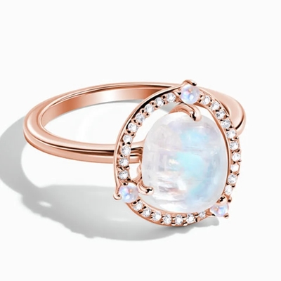 Nhẫn đính hôn Pear Moonstone Nhẫn bạc vàng 18k Trang sức đá quý tự nhiên