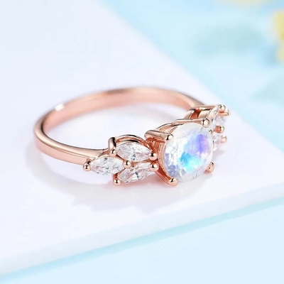 Nhẫn Đá Mặt Trăng Xinh Xắn Thiết Kế Thời Trang Bằng Bạc 925 Tinh Tế