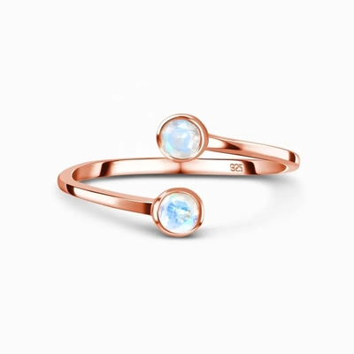 Bộ nhẫn đính hôn độc đáo hình bầu dục đá mặt trăng nghệ thuật trang trí bằng vàng trắng Bạc 925