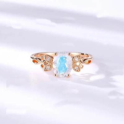 Trang Sức Thời Trang Chính Hãng Blue Moonstone Ring 925 Sterling Silver Plated Rose Gold