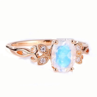 Trang Sức Thời Trang Chính Hãng Blue Moonstone Ring 925 Sterling Silver Plated Rose Gold
