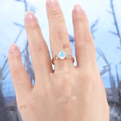 Trang Sức Thời Trang Chính Hãng Blue Moonstone Ring 925 Sterling Silver Plated Rose Gold