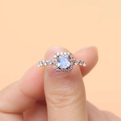 Nhẫn bạc 925 nguyên khối tuyệt đẹp, nhẫn đá quý mặt trăng cắt hình bầu dục dành cho nữ