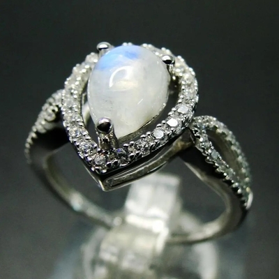 Nhẫn Kim Cương Đính Đá Mặt Trăng Cầu Vồng Bạc 925