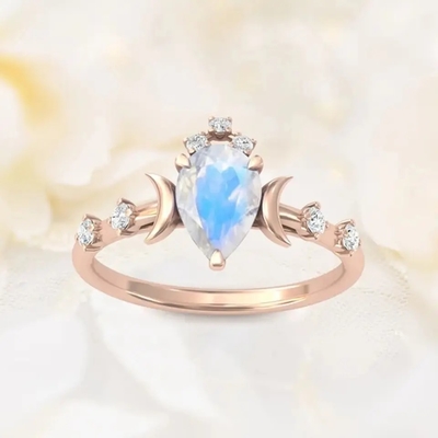 Đá Mặt Trăng Tự Nhiên Đá Quý Bạc 925 Kỷ Niệm Trang Sức Nhẫn Chính Hãng Quả Lê Cắt