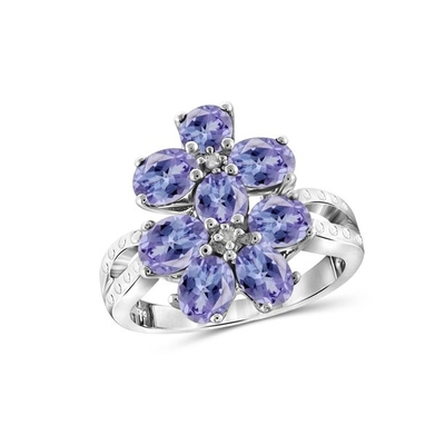 1/2 Carat T.G.W. Vàng Tanzanite 14kt trên Nhẫn đính hôn kim cương 5 viên đá bằng bạc sterling