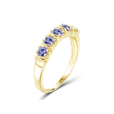 1/2 Carat T.G.W. Vàng Tanzanite 14kt trên Nhẫn đính hôn kim cương 5 viên đá bằng bạc sterling