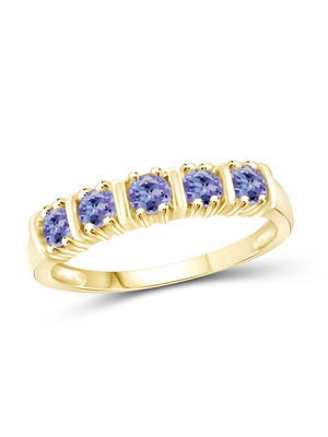 1/2 Carat T.G.W. Vàng Tanzanite 14kt trên Nhẫn đính hôn kim cương 5 viên đá bằng bạc sterling