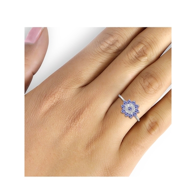 Branch Flower Design JewellersClub Nhẫn Tanzanite Trang sức nhẫn bạc với điểm nhấn kim cương trắng