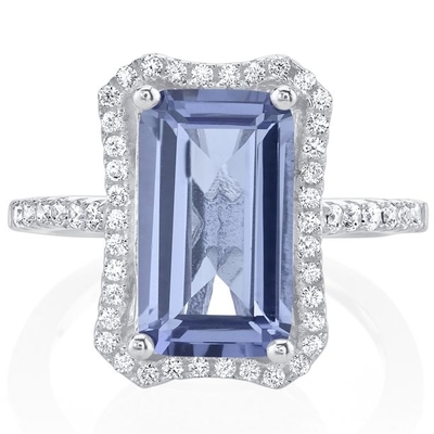 1ct Nhẫn Tanzanite Hình Bát Giác Bằng Bạc Sterling- Mạ Vàng Trắng 18K trên Bạc