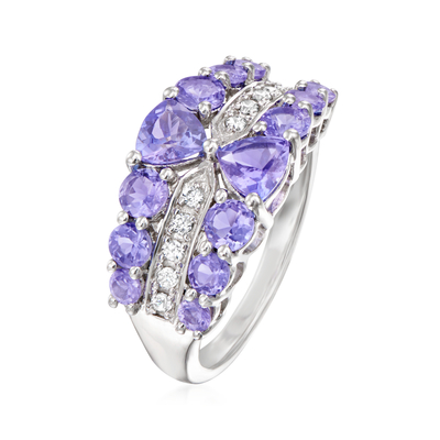 Ross-Simons 2,50 ct. t.w. Tanzanite và .20 ct. t.w. Nhẫn Zircon Trắng Bằng Bạc