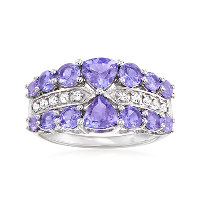 Ross-Simons 2,50 ct. t.w. Tanzanite và .20 ct. t.w. Nhẫn Zircon Trắng Bằng Bạc