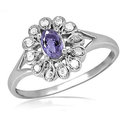 Câu lạc bộ kim hoàn 1/4 Carat T.G.W. Nhẫn bạc tazanite và kim cương trắng