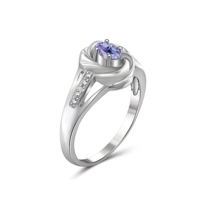 1.25 Carat 4 Prong Ovate Natural Tanzanite And Accent White Diamond Sterling Silver Ring