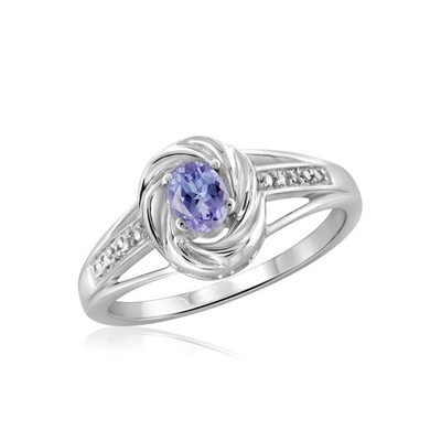 1.25 Carat 4 Prong Ovate Natural Tanzanite And Accent White Diamond Sterling Silver Ring