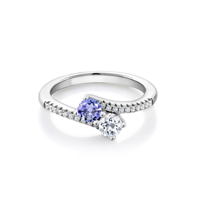 SShop LC Nữ Bạch Kim trên 925 Bạc Màu Xanh Tanzanite Vòng Sinh Tử Zircon Kích Thước 8 Quà Tặng