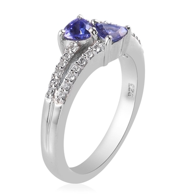 SShop LC Nữ Bạch Kim trên 925 Bạc Màu Xanh Tanzanite Vòng Sinh Tử Zircon Kích Thước 8 Quà Tặng