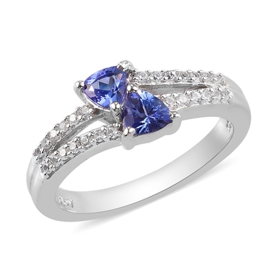 SShop LC Nữ Bạch Kim trên 925 Bạc Màu Xanh Tanzanite Vòng Sinh Tử Zircon Kích Thước 8 Quà Tặng