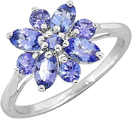 Tanzanite 0,25 carat với trang sức nhẫn bạc sterling có điểm nhấn là kim cương trắng