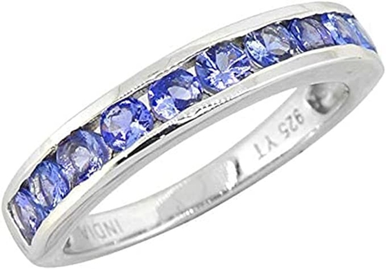Nhẫn kim cương và đá tanzanite xanh tự nhiên 0,5 CTW Vàng trắng nguyên khối 18K