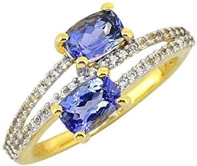 6.02 CTW Nhẫn kim cương và đá Tanzanite xanh tự nhiên Vàng trắng nguyên khối 18K