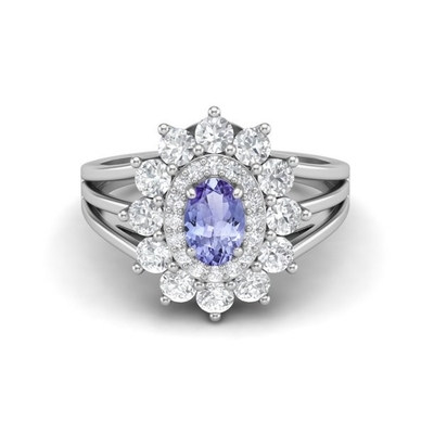 Flower Design JewellersClub Nhẫn Tanzanite Trang sức nhẫn bạc với điểm nhấn kim cương trắng