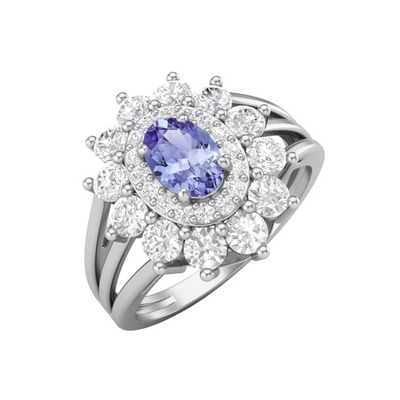 6.02 CTW Nhẫn kim cương và đá Tanzanite xanh tự nhiên Vàng trắng nguyên khối 18K