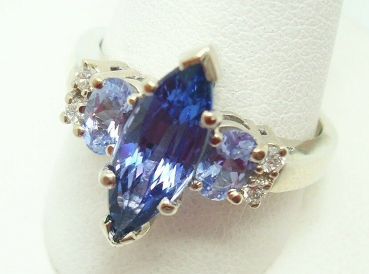 Nhẫn vàng 10K Marquise 1.68ct Tanzanite tự nhiên chính hãng với kim cương