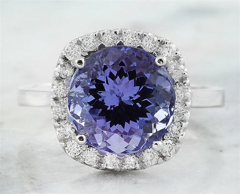 6.02 CTW Nhẫn kim cương và đá Tanzanite xanh tự nhiên Vàng trắng nguyên khối 18K
