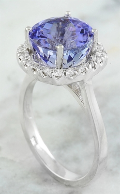 6.02 CTW Nhẫn kim cương và đá Tanzanite xanh tự nhiên Vàng trắng nguyên khối 18K